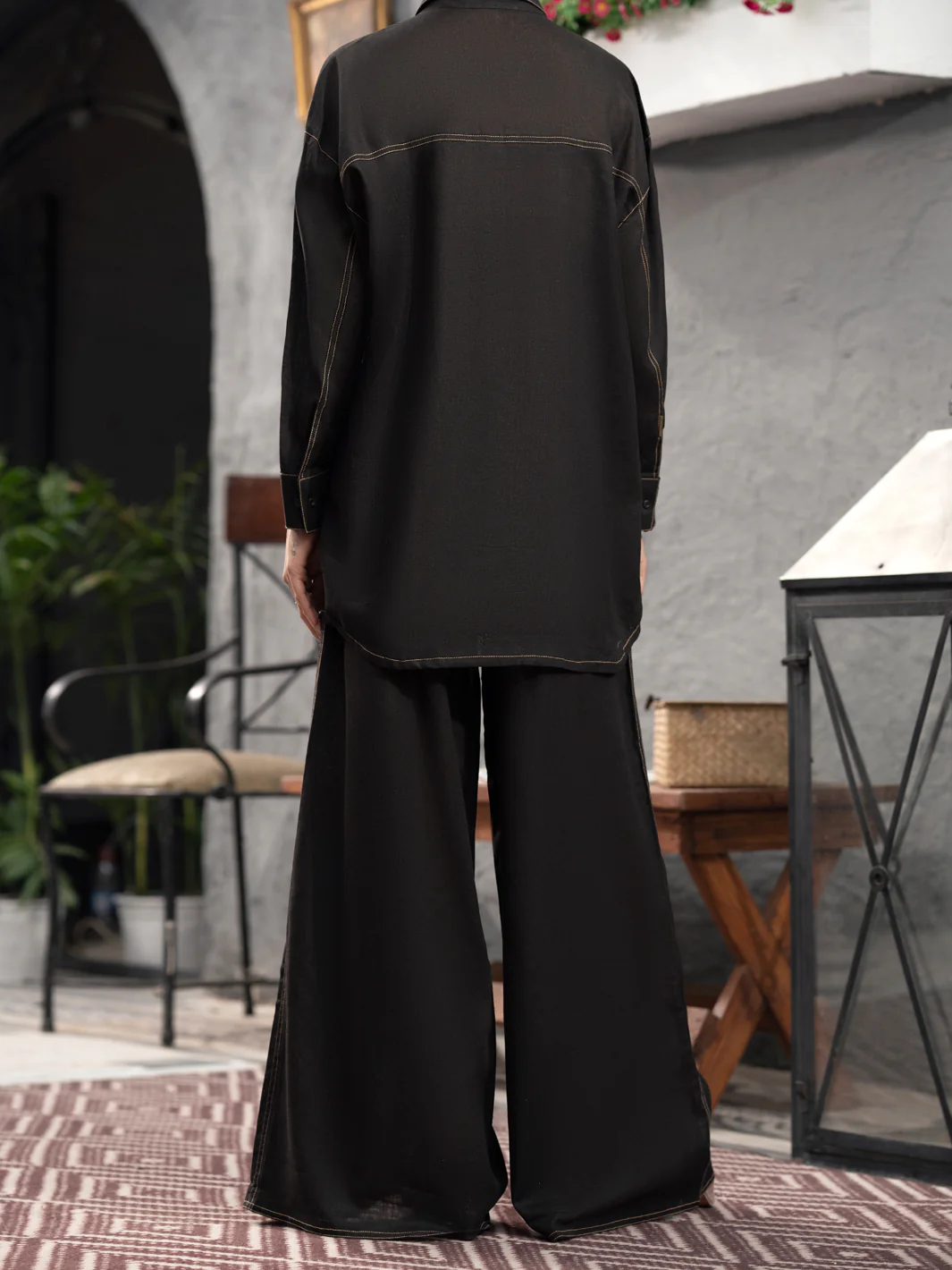 Black SatinÃ‚Â 2 Piece Stitched - AL-2PS-LKS-907 - Image 3