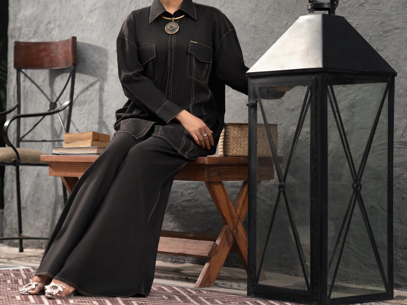 Black SatinÃ‚Â 2 Piece Stitched - AL-2PS-LKS-907 - Image 5