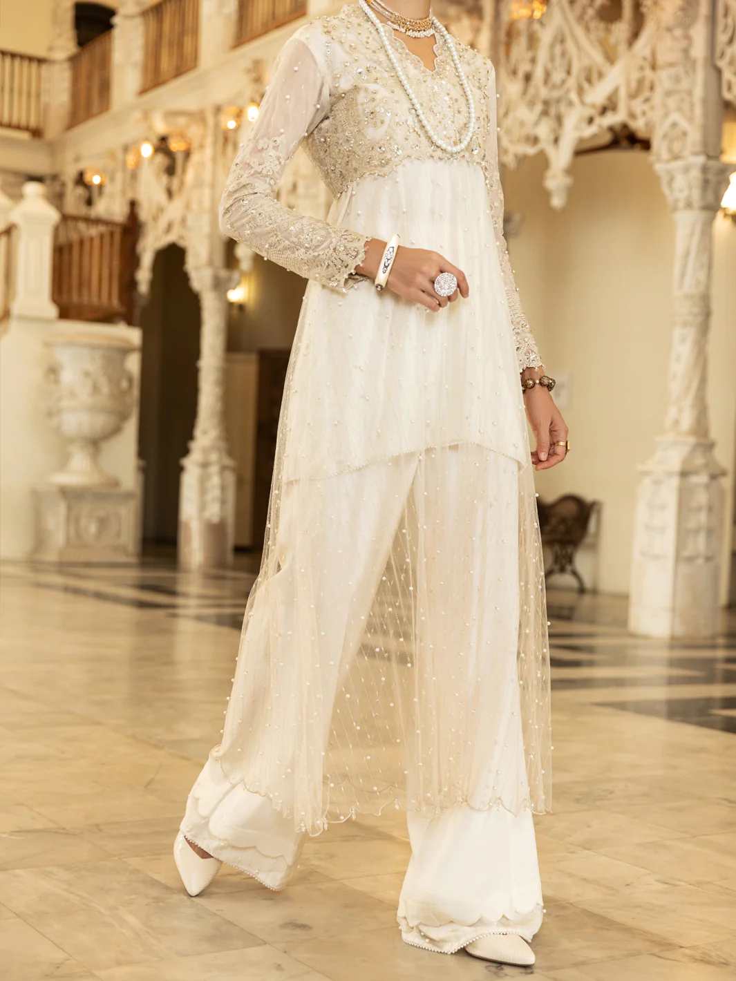 Off White Net 2 Piece Formal Stitched - AL-2PS-LS-352 - Image 3