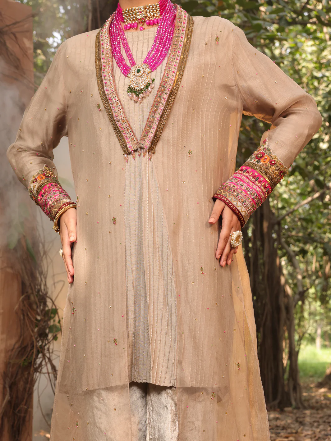 Beige Organza 2 Piece Formal Stitched - AL-2PS-LS-386 - Image 4