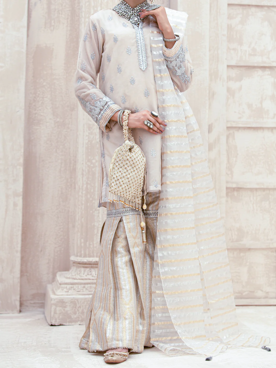 Beige Organza 3 Piece Formal Stitched - AL-3PS-LS-317A