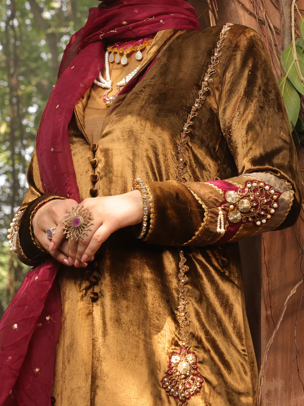 Brown Velvet 3 Piece Formal Stitched - AL-3PS-LS-388 - Image 3