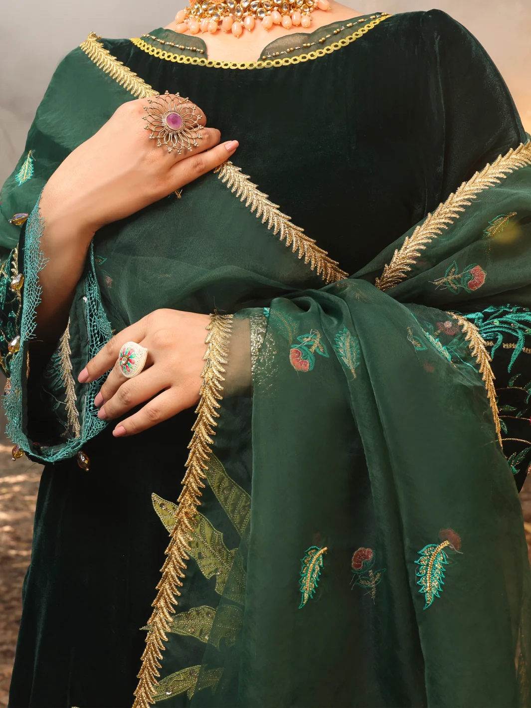 Dark Green Velvet 3 Piece Formal Stitched - AL-3PS-LS-389 - Image 3