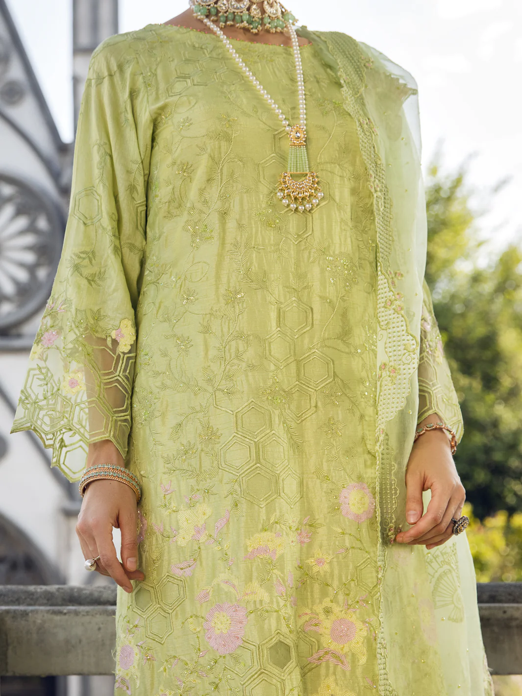 Pista Green Raw Silk 3 Piece Formal Stitched - AL-3PS-LS-401 - Image 2