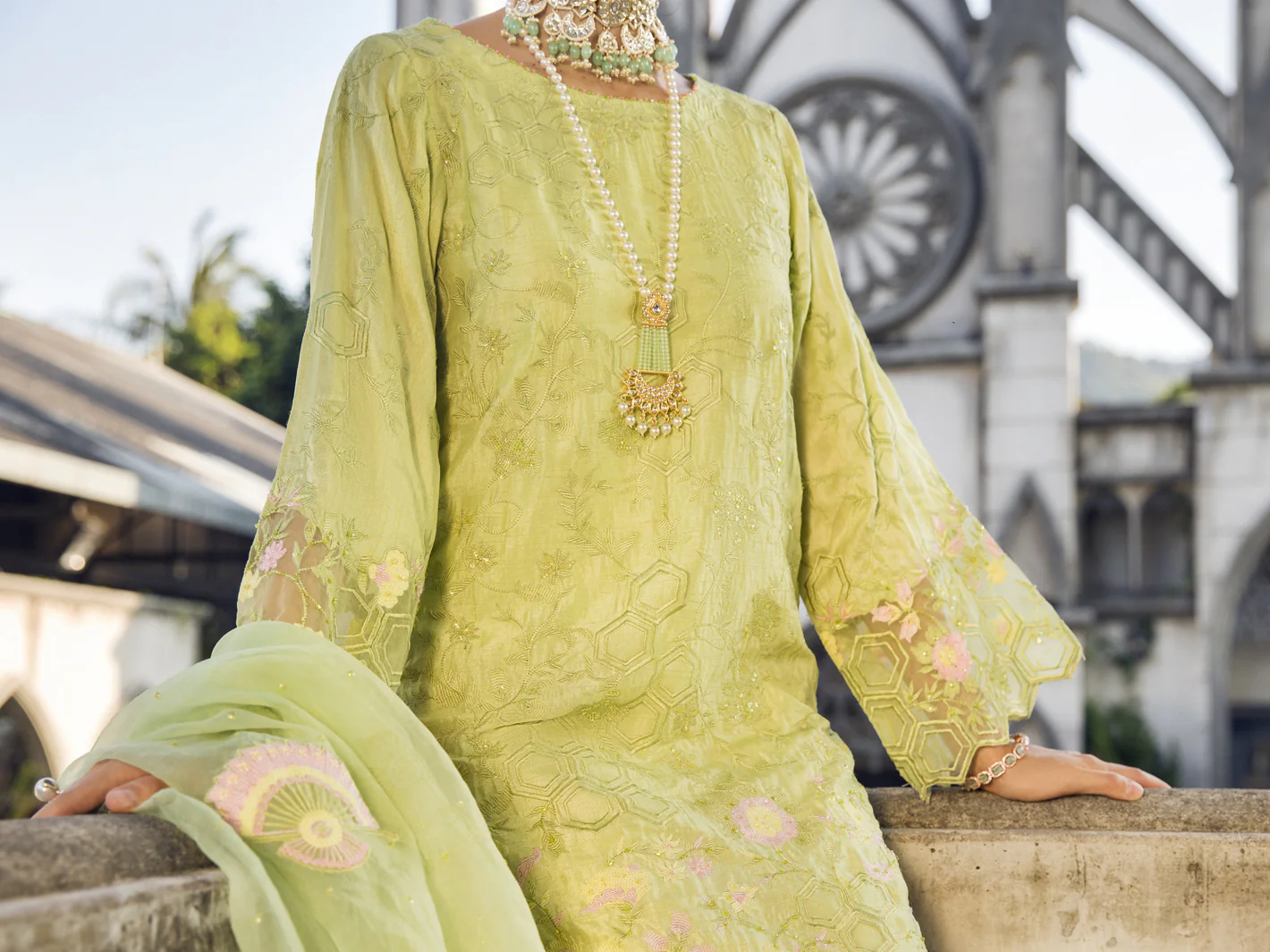 Pista Green Raw Silk 3 Piece Formal Stitched - AL-3PS-LS-401 - Image 3