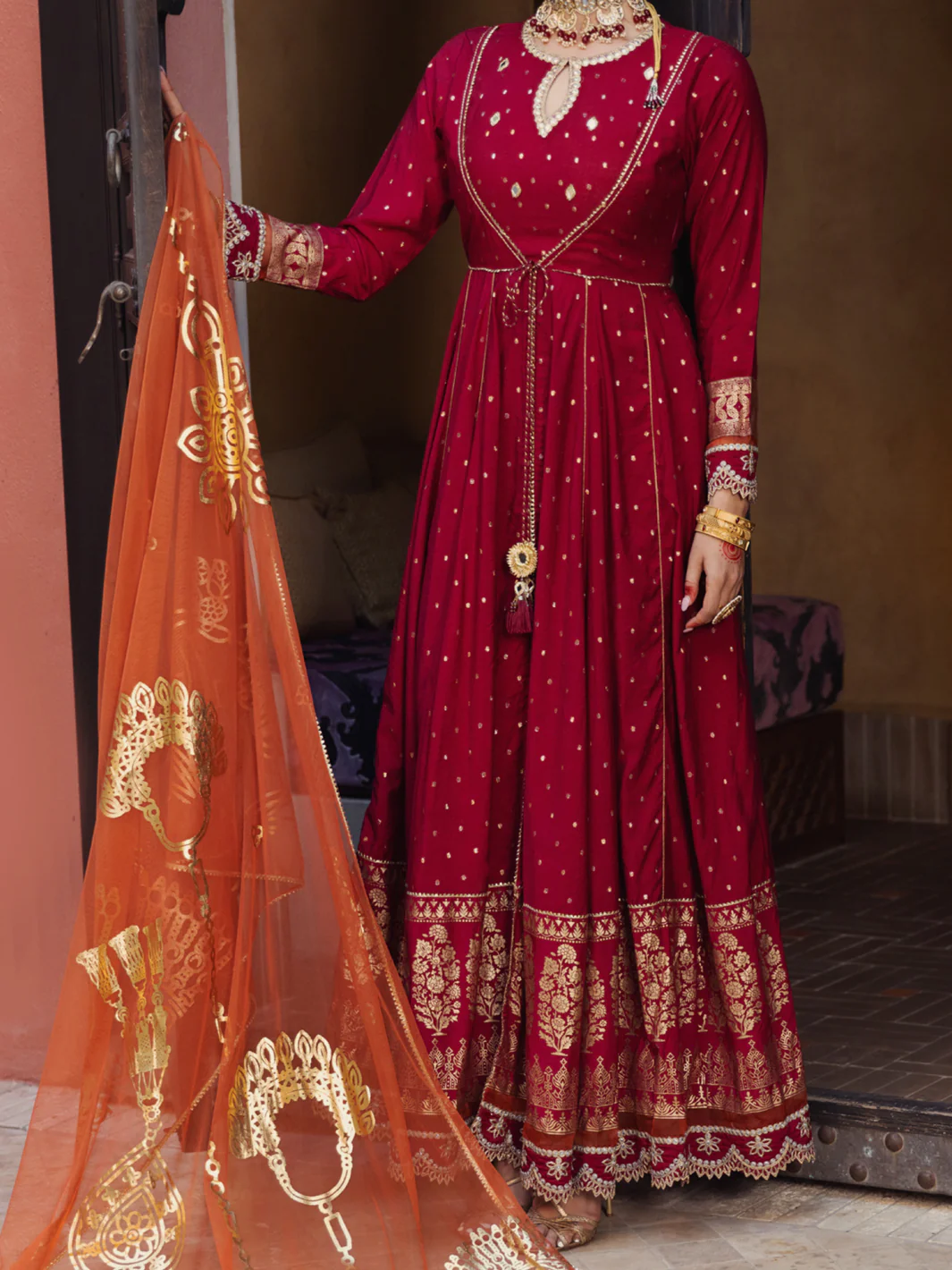 Red Golden Booti 3 Piece Formal Stitched - AL-3PS-LS-405