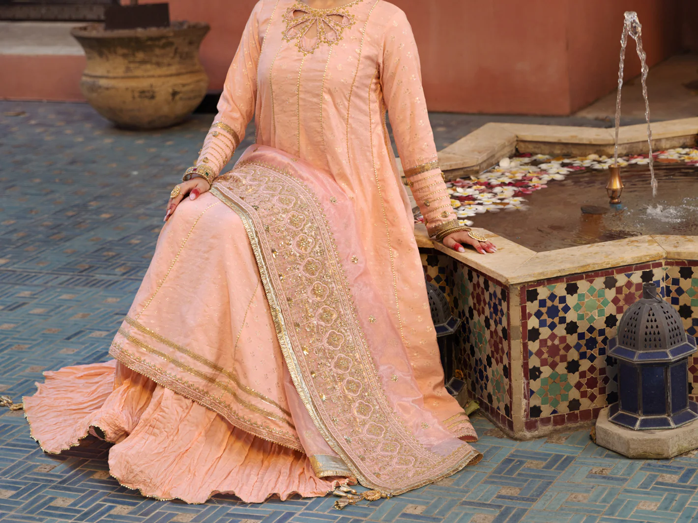 Peach Golden Booti 3 Piece Formal Stitched - AL-3PS-LS-407 - Image 5
