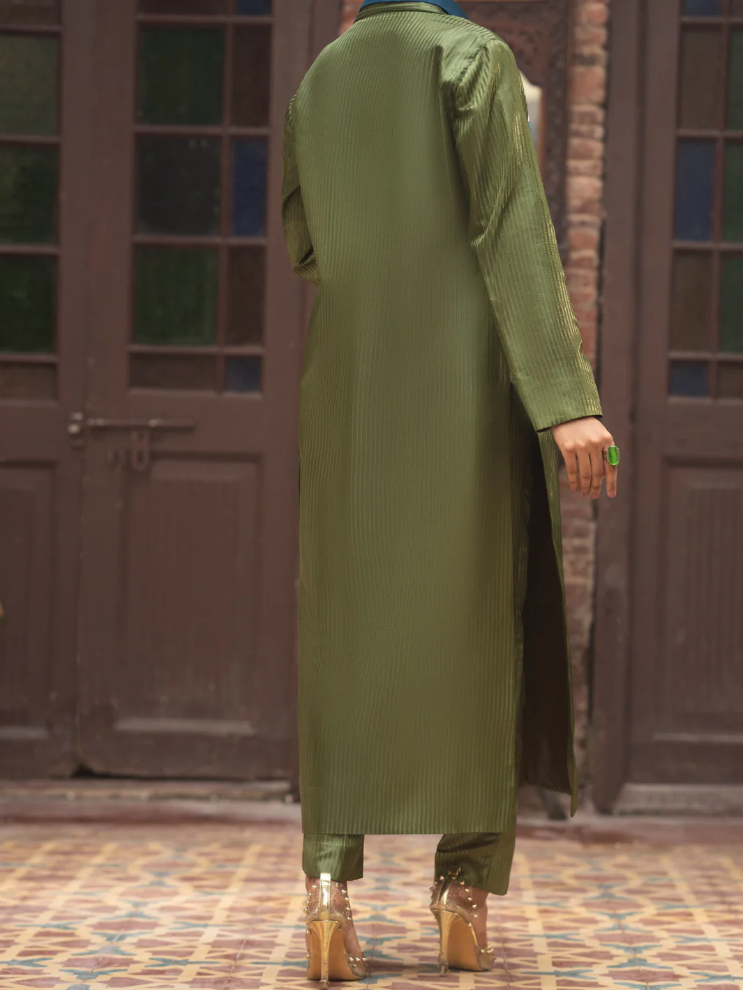 Green Stripe Formal 3Pc Stitched - AL-3PS-LS-421 - Image 3