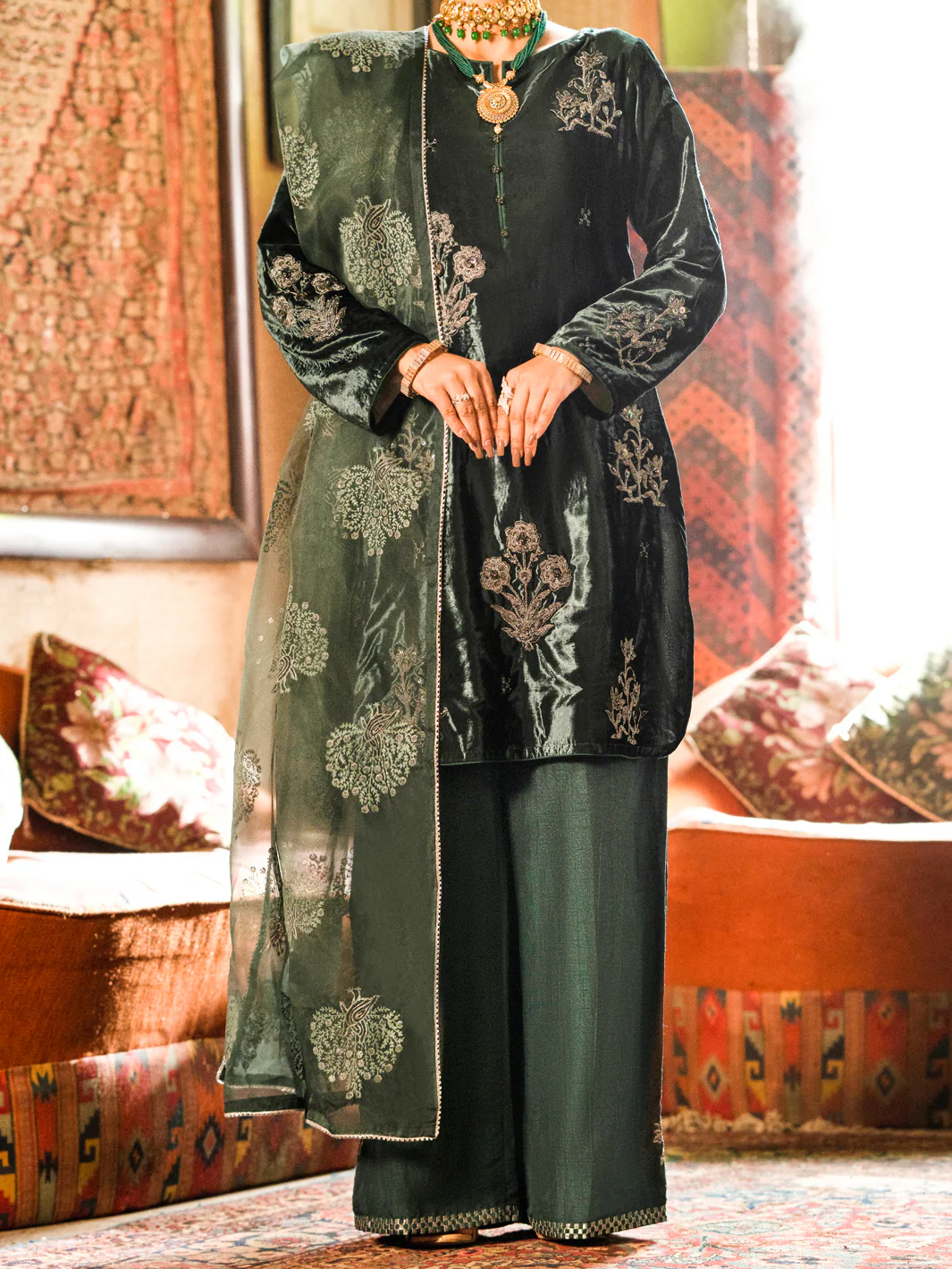 Teal Velvet 3 Piece Formal Stitched - AL-3PS-LS-440 - Image 4