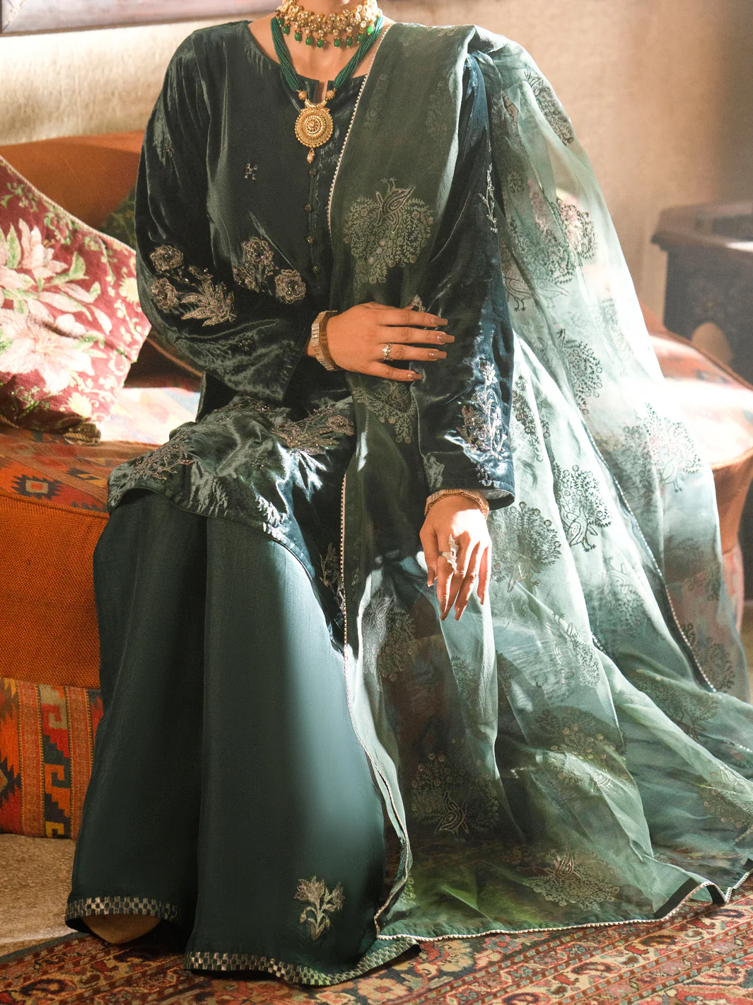 Teal Velvet 3 Piece Formal Stitched - AL-3PS-LS-440 - Image 5