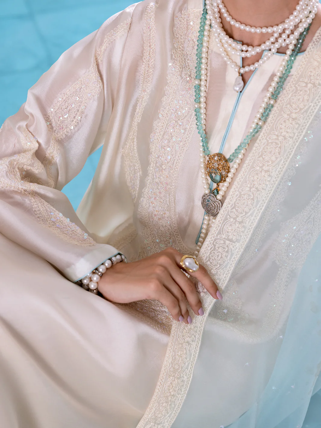 Off White Sheesha Silk Formal 3 Piece Stitched - AL-3PS-LS-459 - Image 4