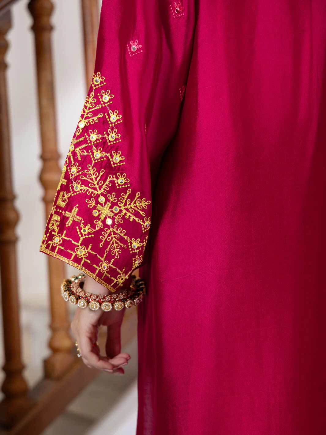Fuchsia Sheesha Silk Formal 3 Piece Stitched - AL-3PS-LS-461 - Image 4