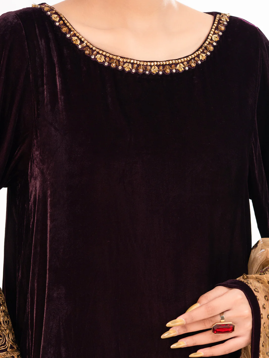 Maroon Velvet Formal 3Pc Stitched - AL-3PS-LS-560 - Image 8