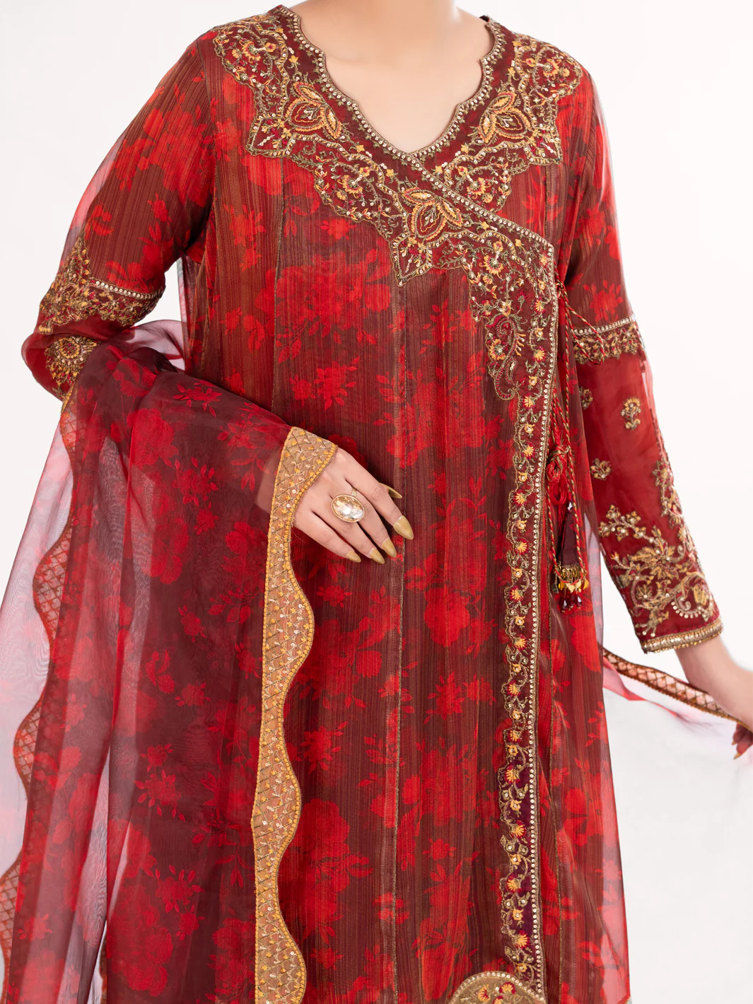 Maroon Mesuri Formal 3Pc Stitched - AL-3PS-LS-570 - Image 6