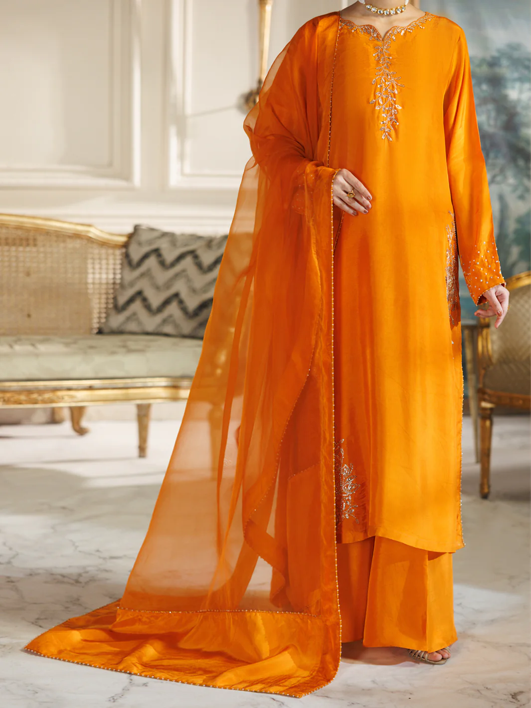 Rust Viscose Formal Stitched 3Pc - AL-3PS-LS-588