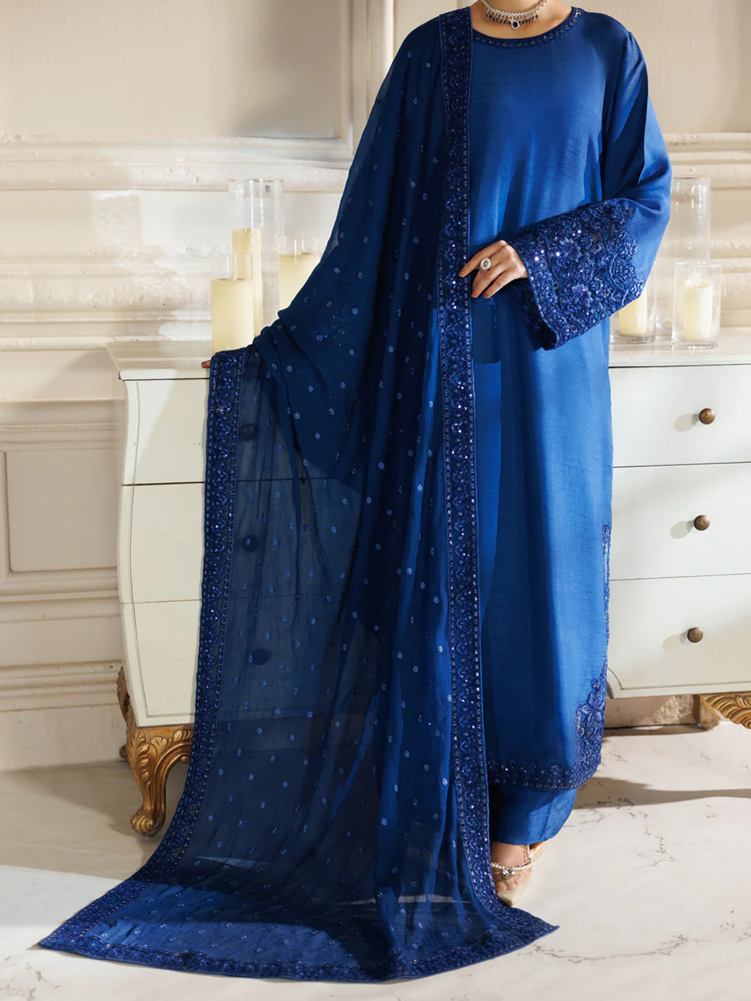 Royal Blue Raw Silk Formal 3Pc Stitched - AL-3PS-LS-597