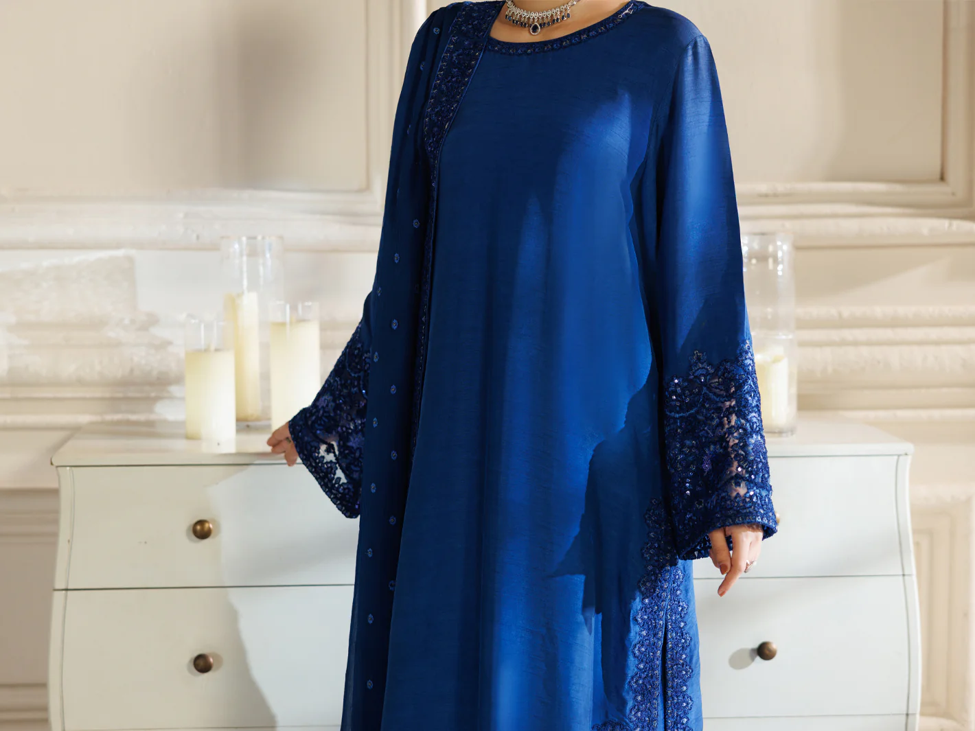 Royal Blue Raw Silk Formal 3Pc Stitched - AL-3PS-LS-597 - Image 5