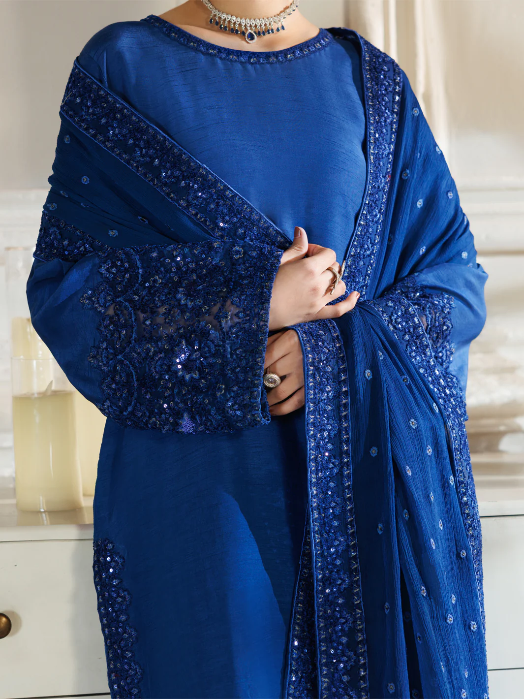 Royal Blue Raw Silk Formal 3Pc Stitched - AL-3PS-LS-597 - Image 6