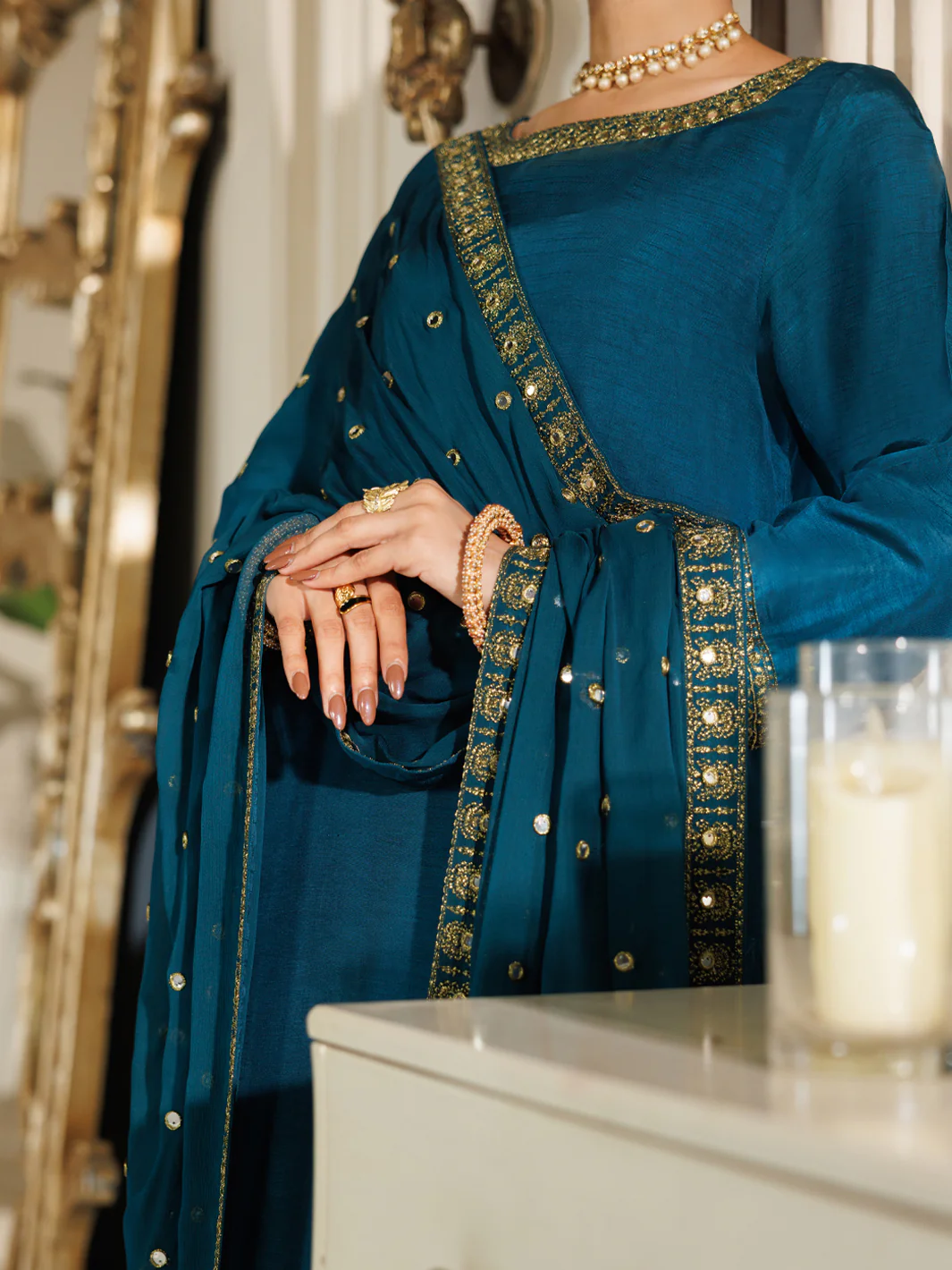 Turquoise Raw Silk Formal Stitched 3Pc - AL-3PS-LS-601 - Image 3