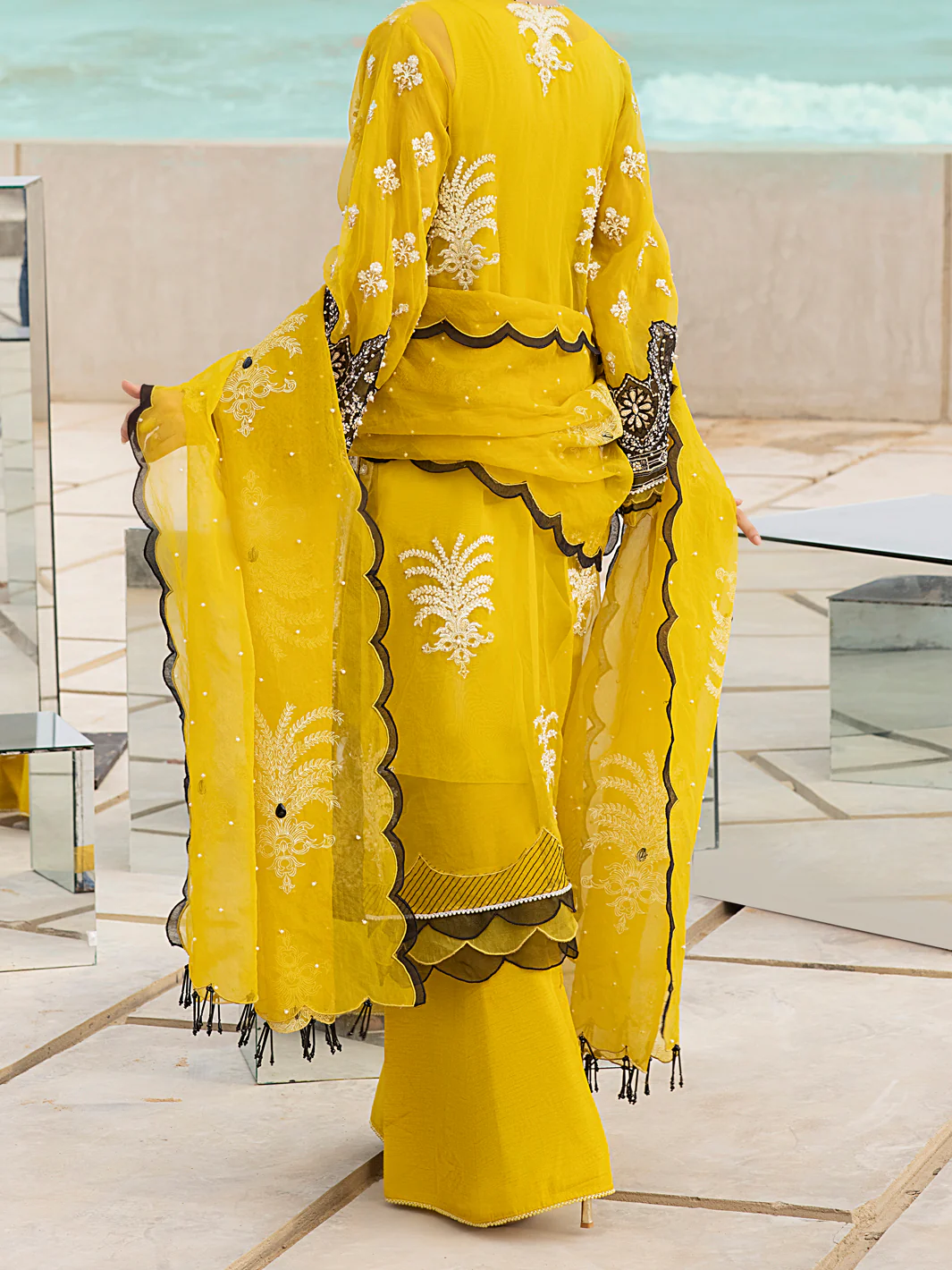 Yellow Organza 3 Piece Formal Unstitched - AL-3PS-LS-UN-328 - Image 5