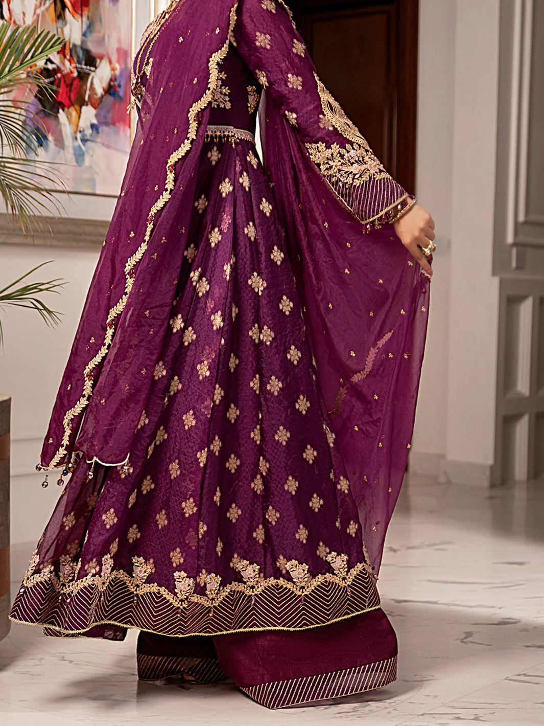 Purple Jacquard-Organza 3 Piece Formal Unstitched - AL-3PS-LS-UN-348 - Image 6
