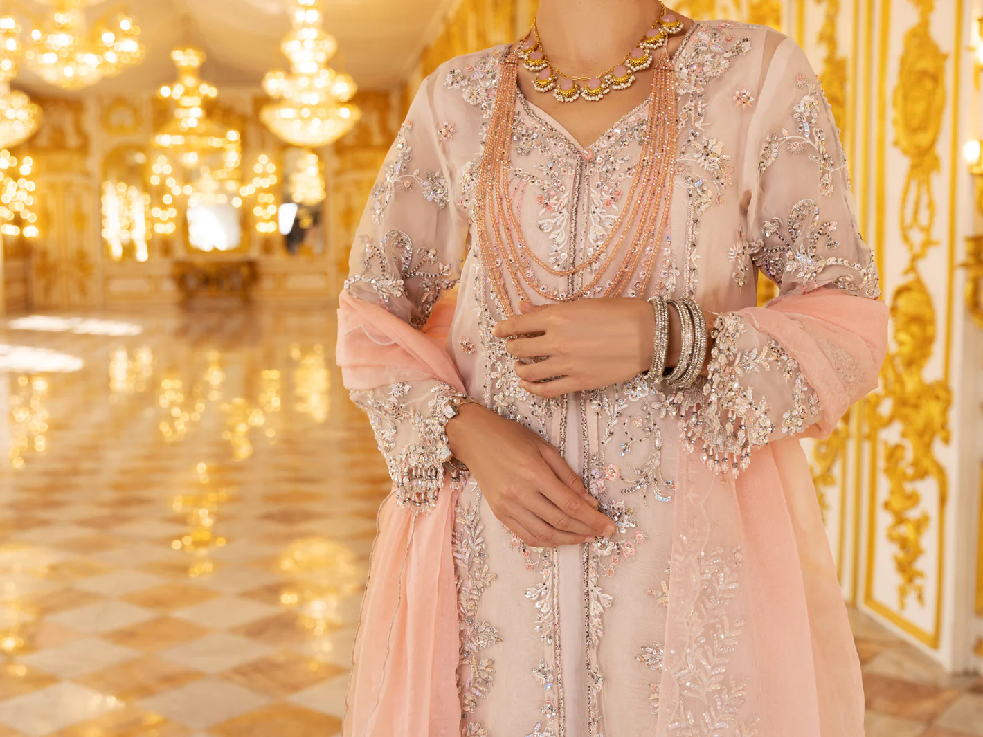 Light Pink Organza 3 Piece Formal Unstitched - AL-3PS-LS-UN-358 - Image 4