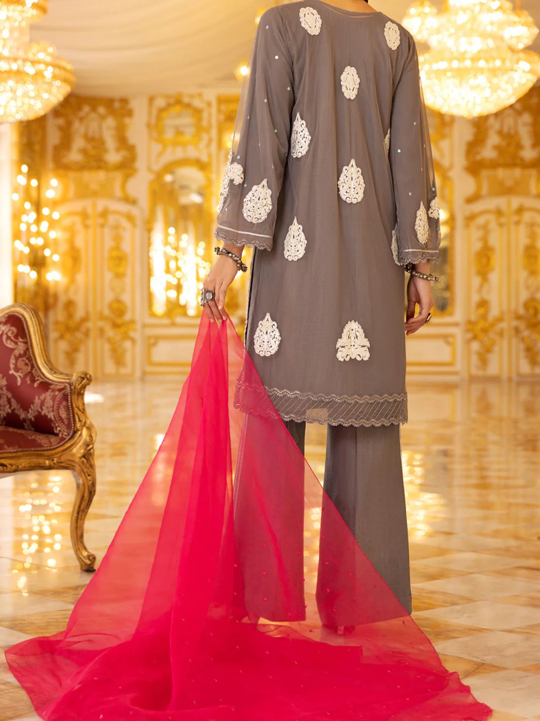 Grey 3 Piece Shimmer Net Formal Unstitched - AL-3PS-LS-UN-359 - Image 2