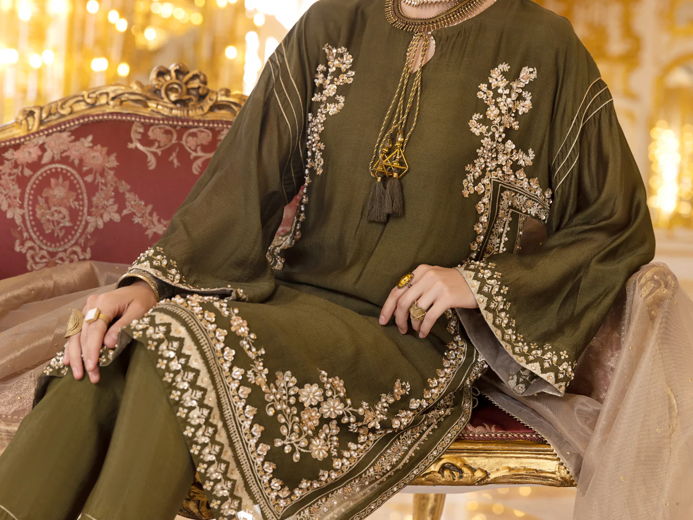 Green Khaddi Net 3 Piece Formal Unstitched - AL-3PS-LS-UN-360 - Image 4