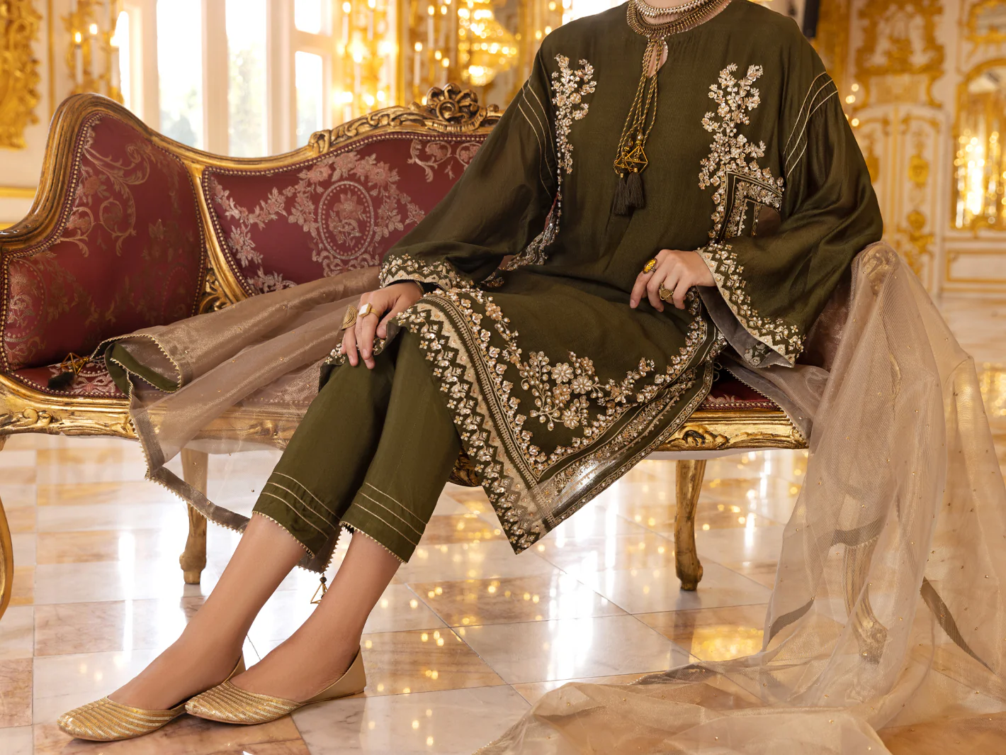 Green Khaddi Net 3 Piece Formal Unstitched - AL-3PS-LS-UN-360 - Image 5