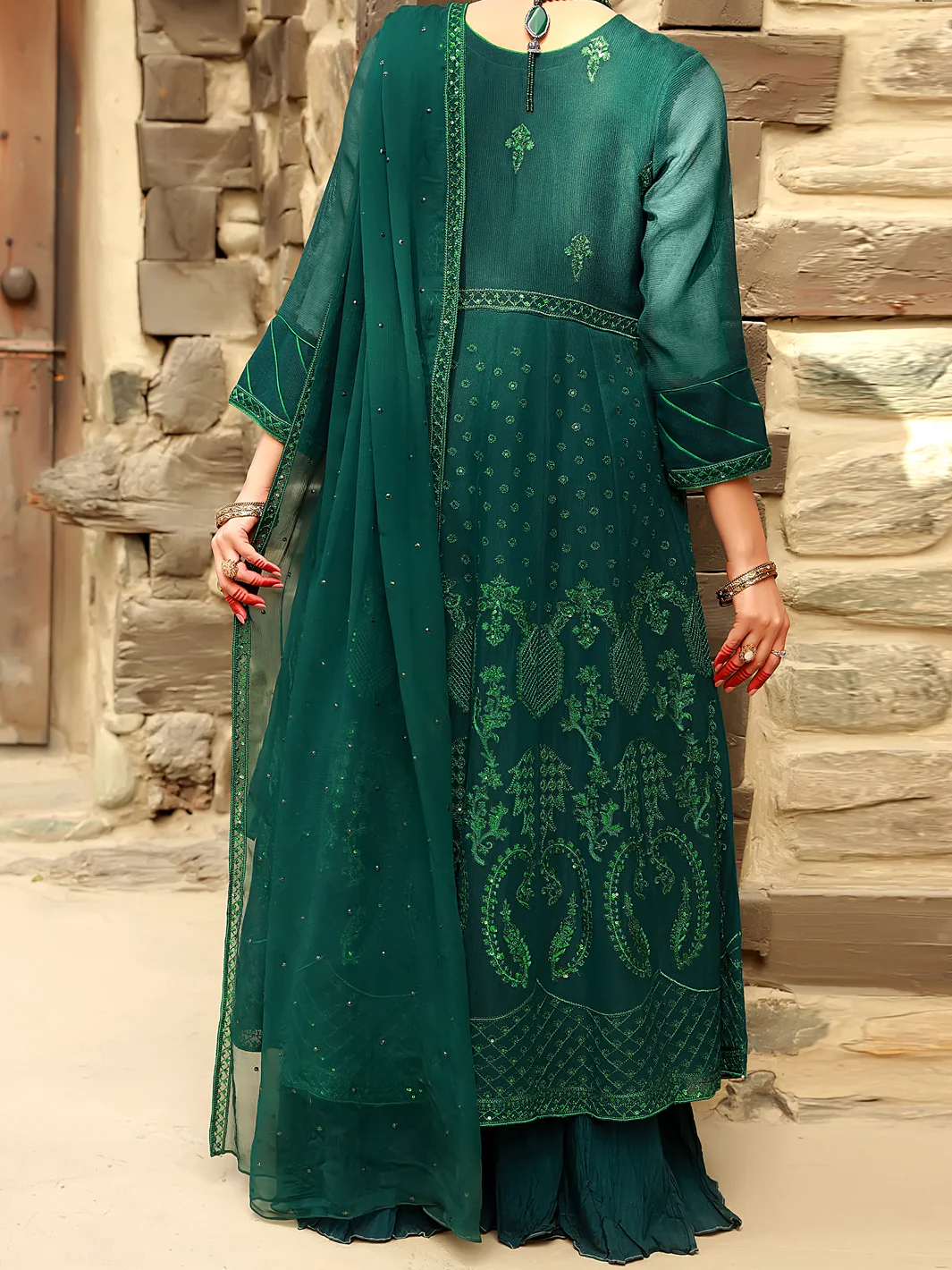 Green 3 Piece Formal Unstitched - AL-3PS-LS-UN-369 - Image 2