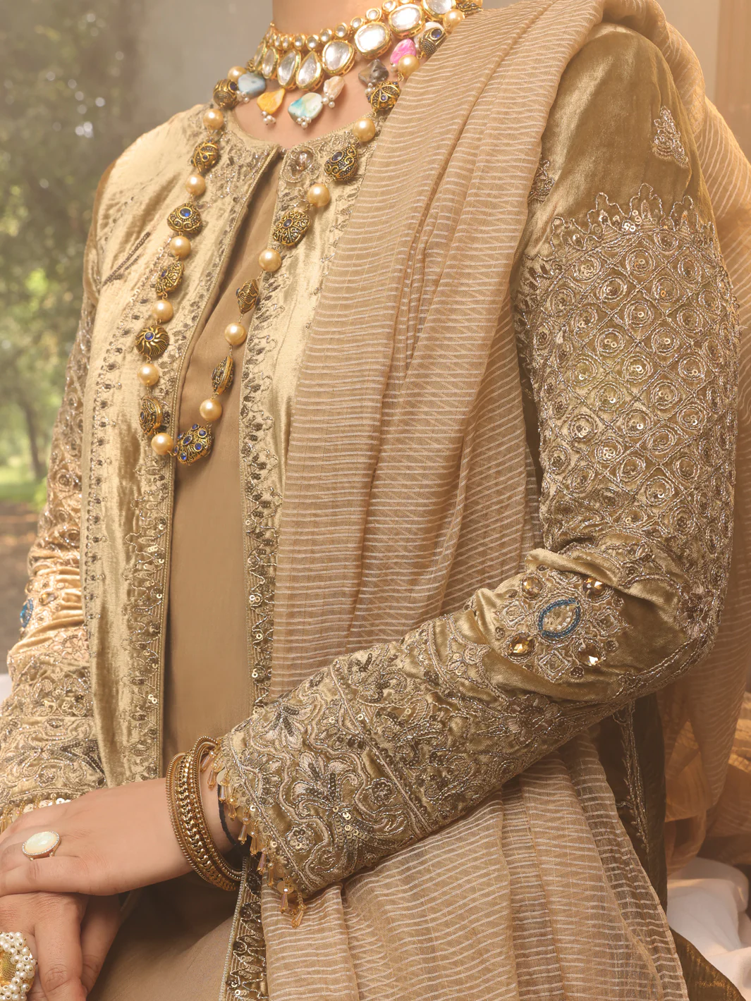 Beige Velvet 3 Piece Formal Unstitched - AL-3PS-LS-UN-391 - Image 3