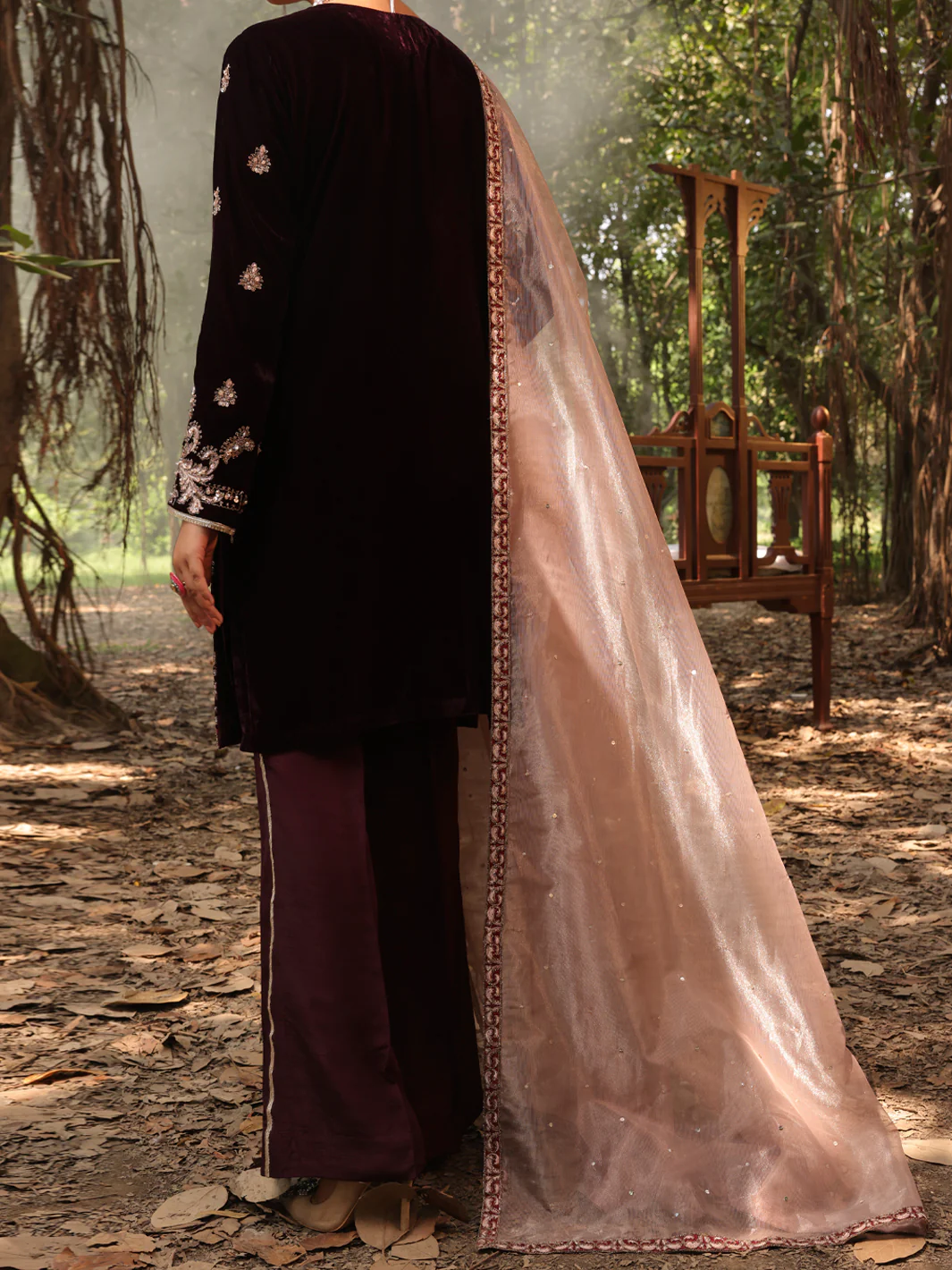 Maroon Velvet 3 Piece Formal Unstitched - AL-3PS-LS-UN-396 - Image 2