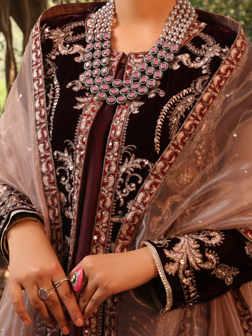 Maroon Velvet 3 Piece Formal Unstitched - AL-3PS-LS-UN-396 - Image 4