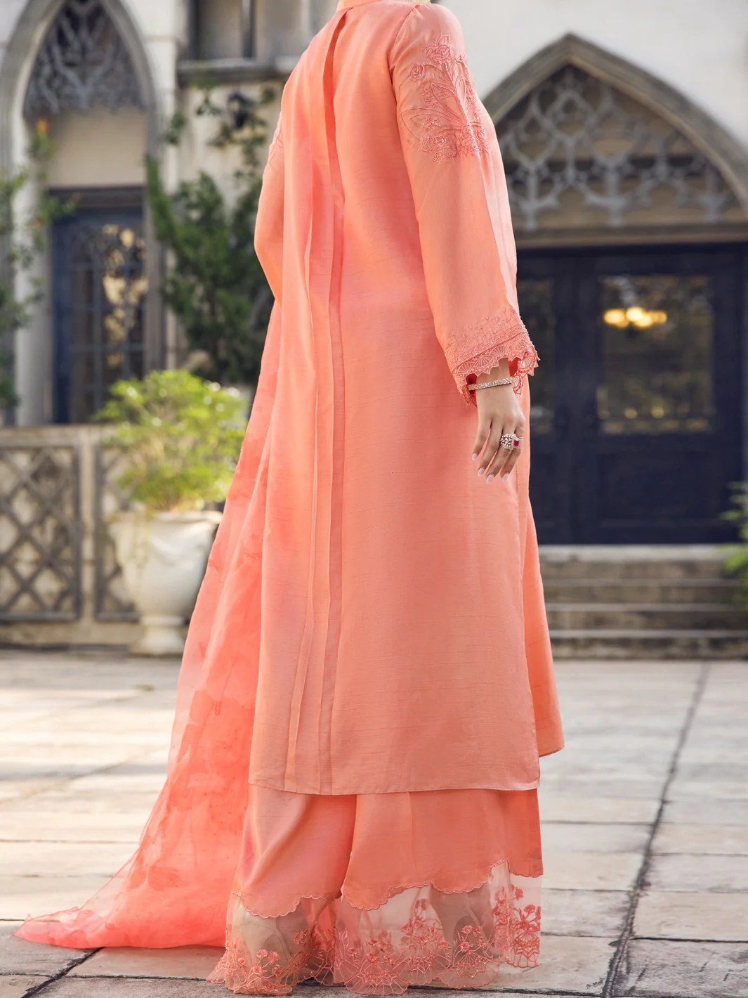 Peach Raw Silk 3 Piece Formal Unstitched - AL-3PS-LS-UN-397 - Image 2