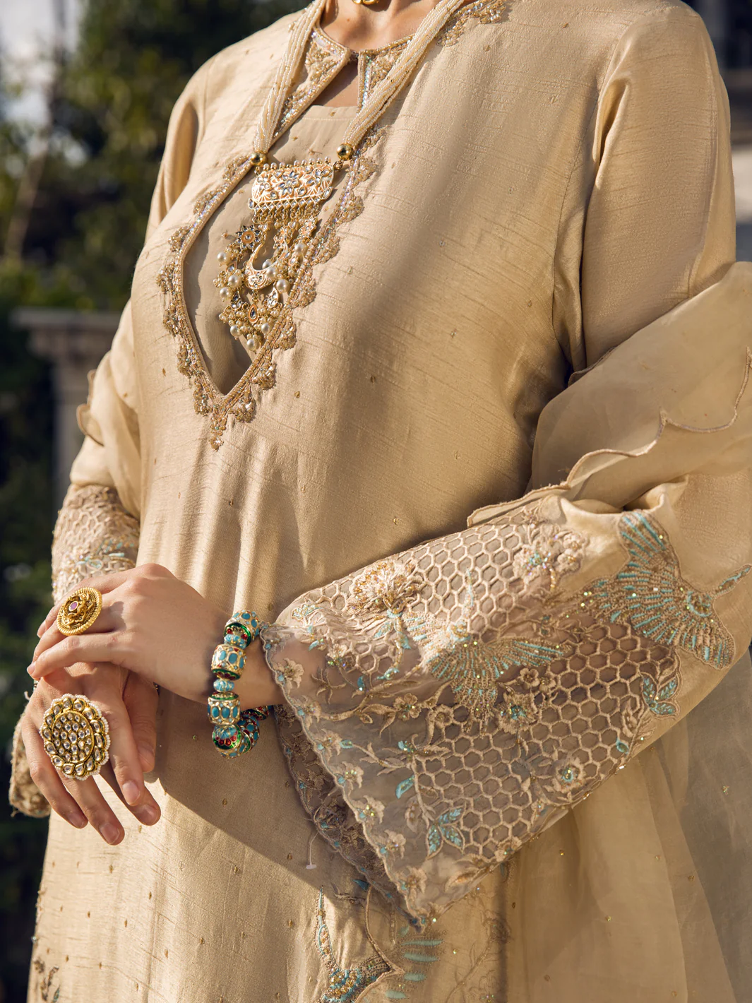 Beige Dola Silk 3 Piece Formal Unstitched - AL-3PS-LS-UN-399 - Image 2