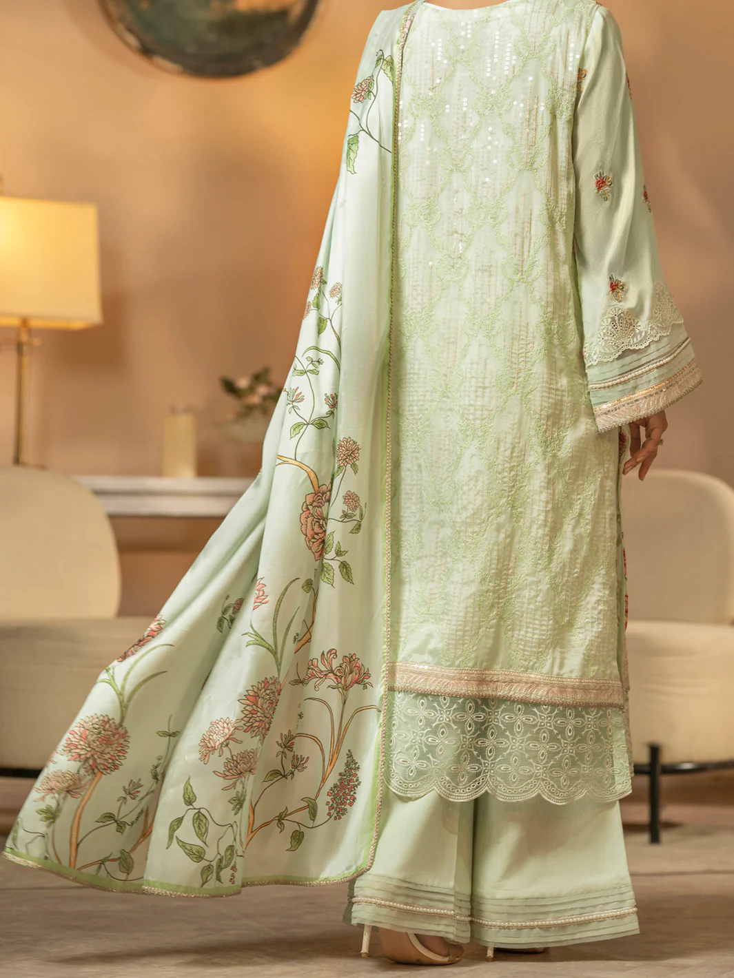 Pastel Green Chiffon 3 Piece Formal Unstitched - AL-3PS-LS-UN-422 - Image 2