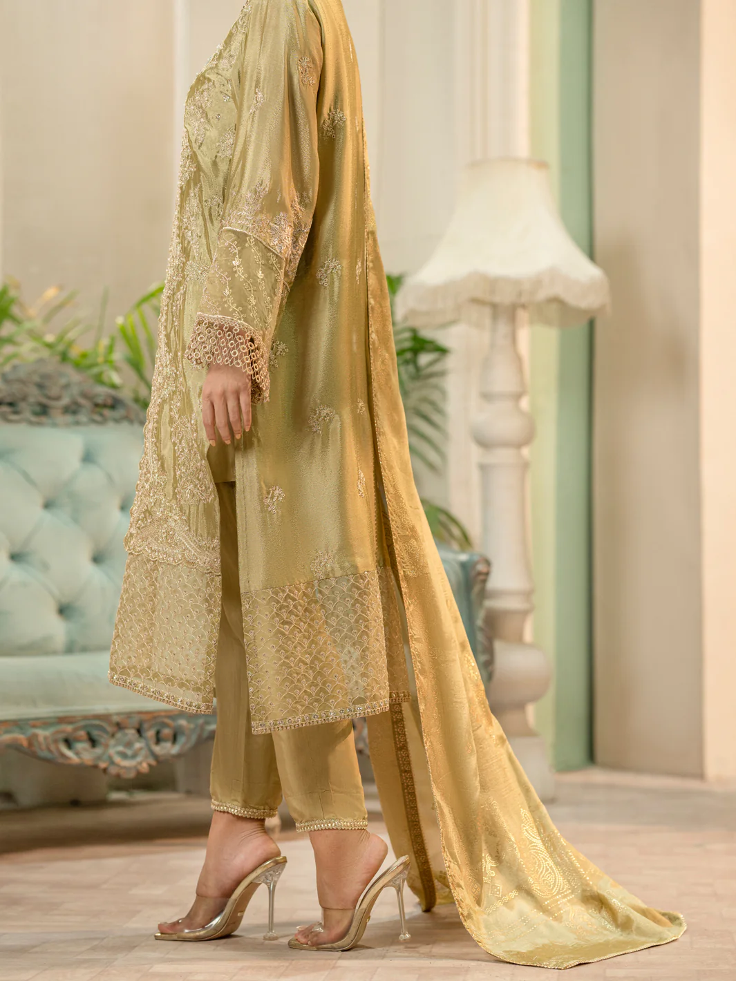 Pista Green Chiffon 3 Piece Formal Unstitched - AL-3PS-LS-UN-424 - Image 2