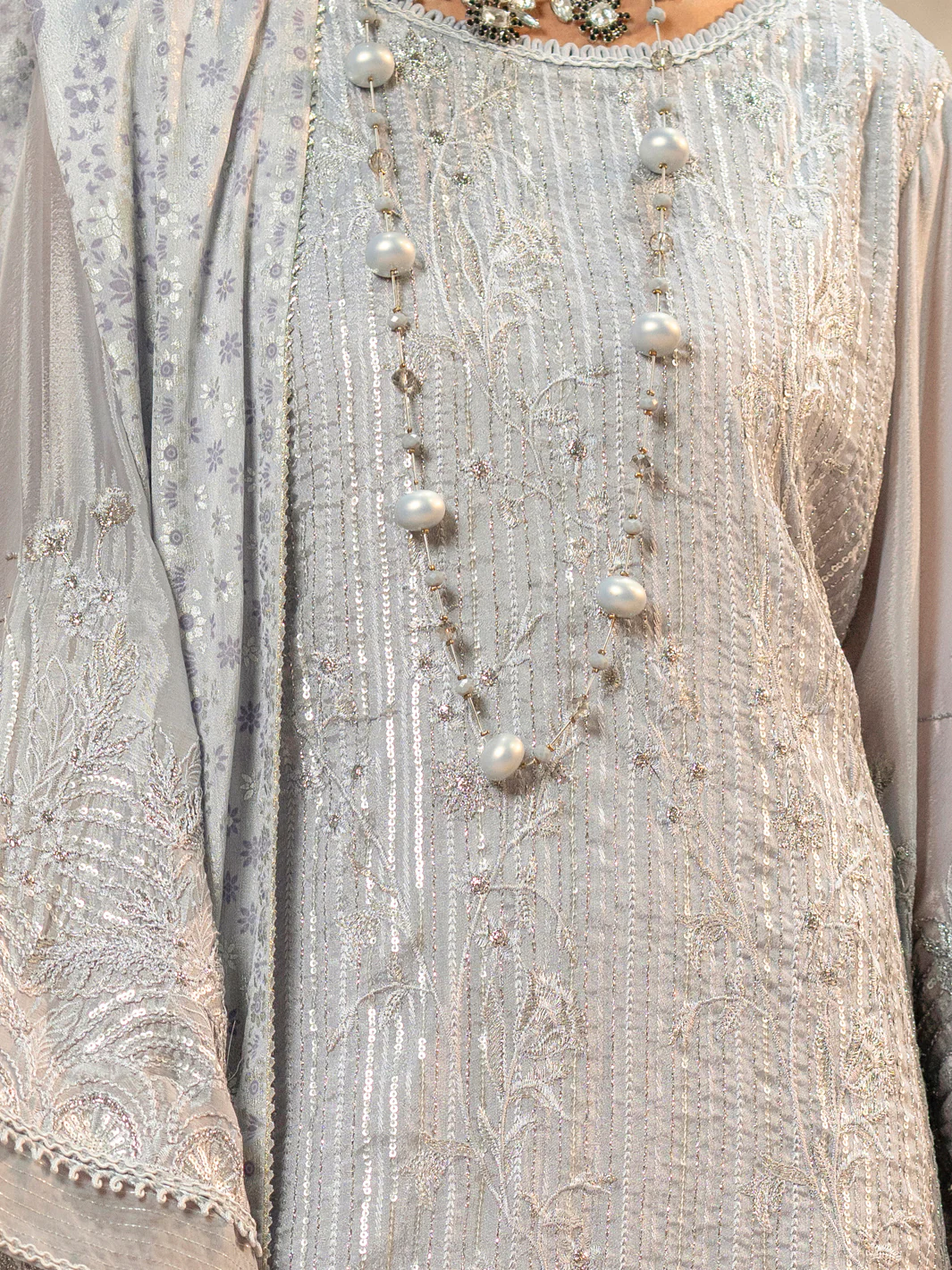 Grey Chiffon 3 Piece Formal Unstitched - AL-3PS-LS-UN-425 - Image 3