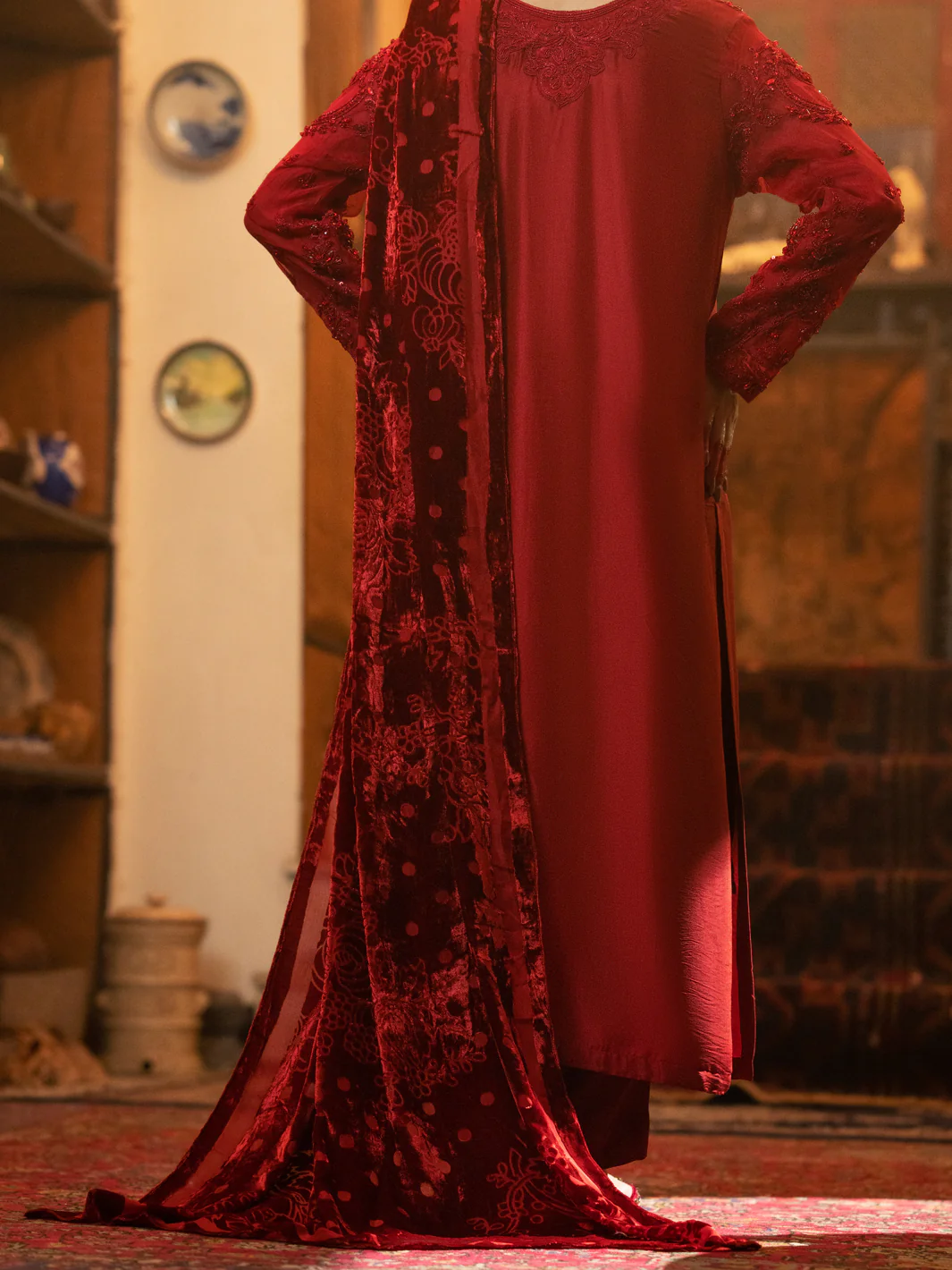 Red Sheesha Silk 3Pc Formal Unstitched - AL-3PS-LS-439 - Image 4