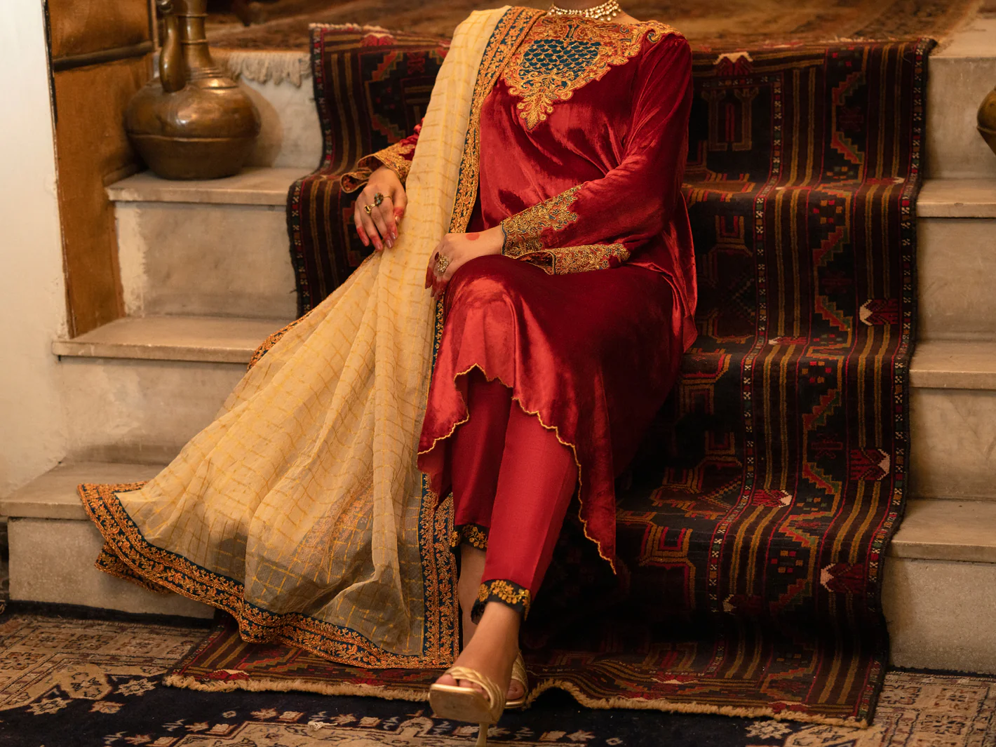 Red Velvet 3 Piece Formal Unstitched - AL-3PS-LS-UN-442B - Image 4
