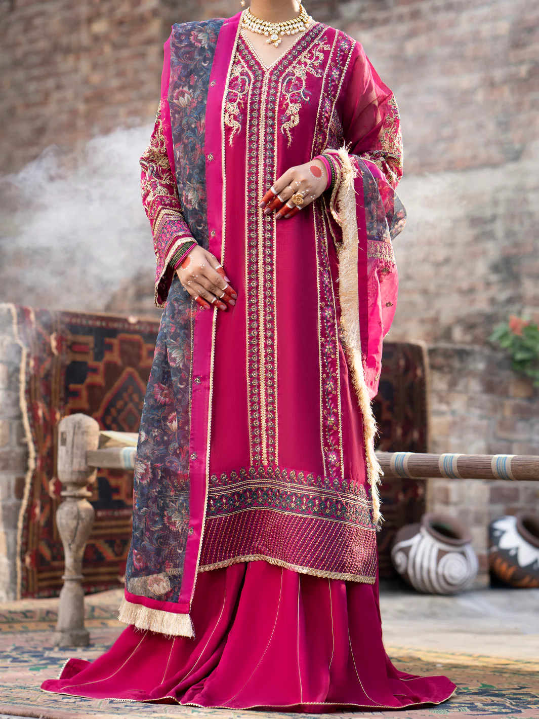 Fuchsia Khaddi Net 3 Piece Formal Unstitched - AL-3PS-LS-UN-450