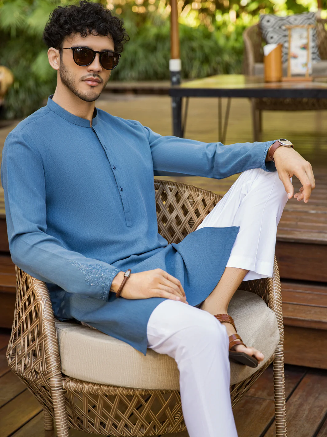 Blue Blended Kurta - AL-K-1009 - Image 3