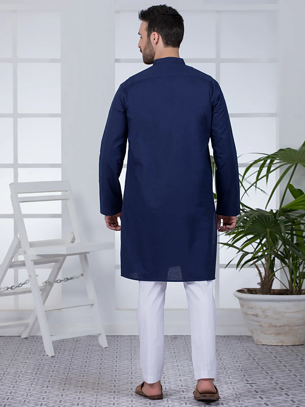 Dark Blue Cotton Kurta - AL-K-1020 - Image 5