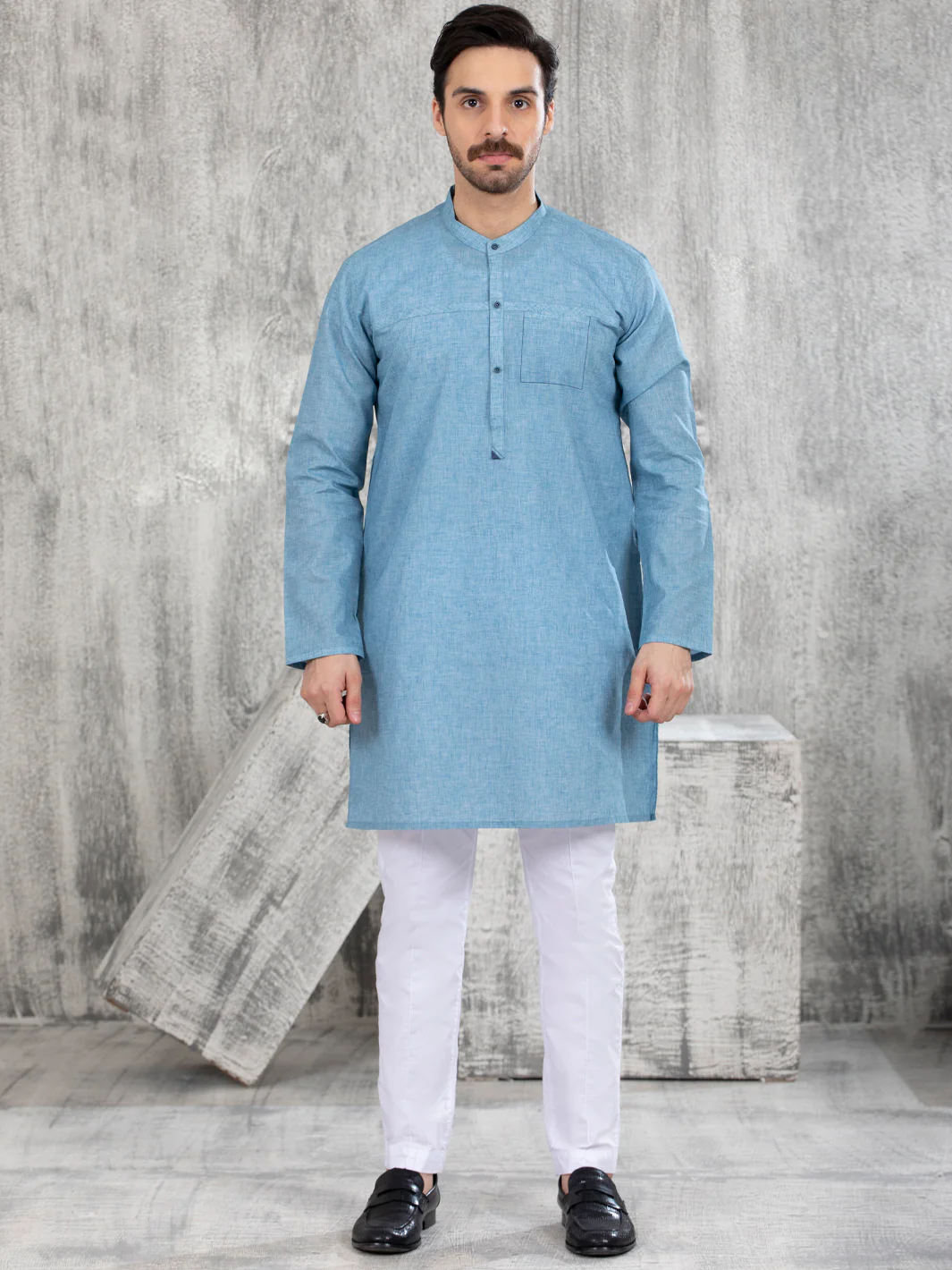 Blue Blended Kurta - AL-K-1040 - Image 2