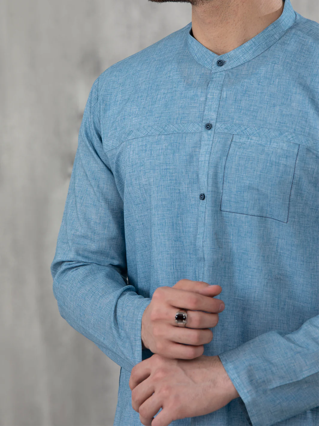 Blue Blended Kurta - AL-K-1040 - Image 3