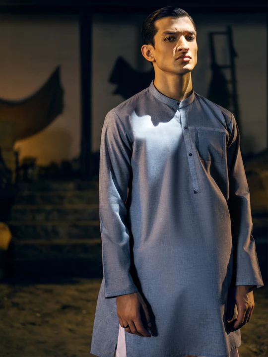 Blue Blended Kurta - AL-K-1040 - Image 7