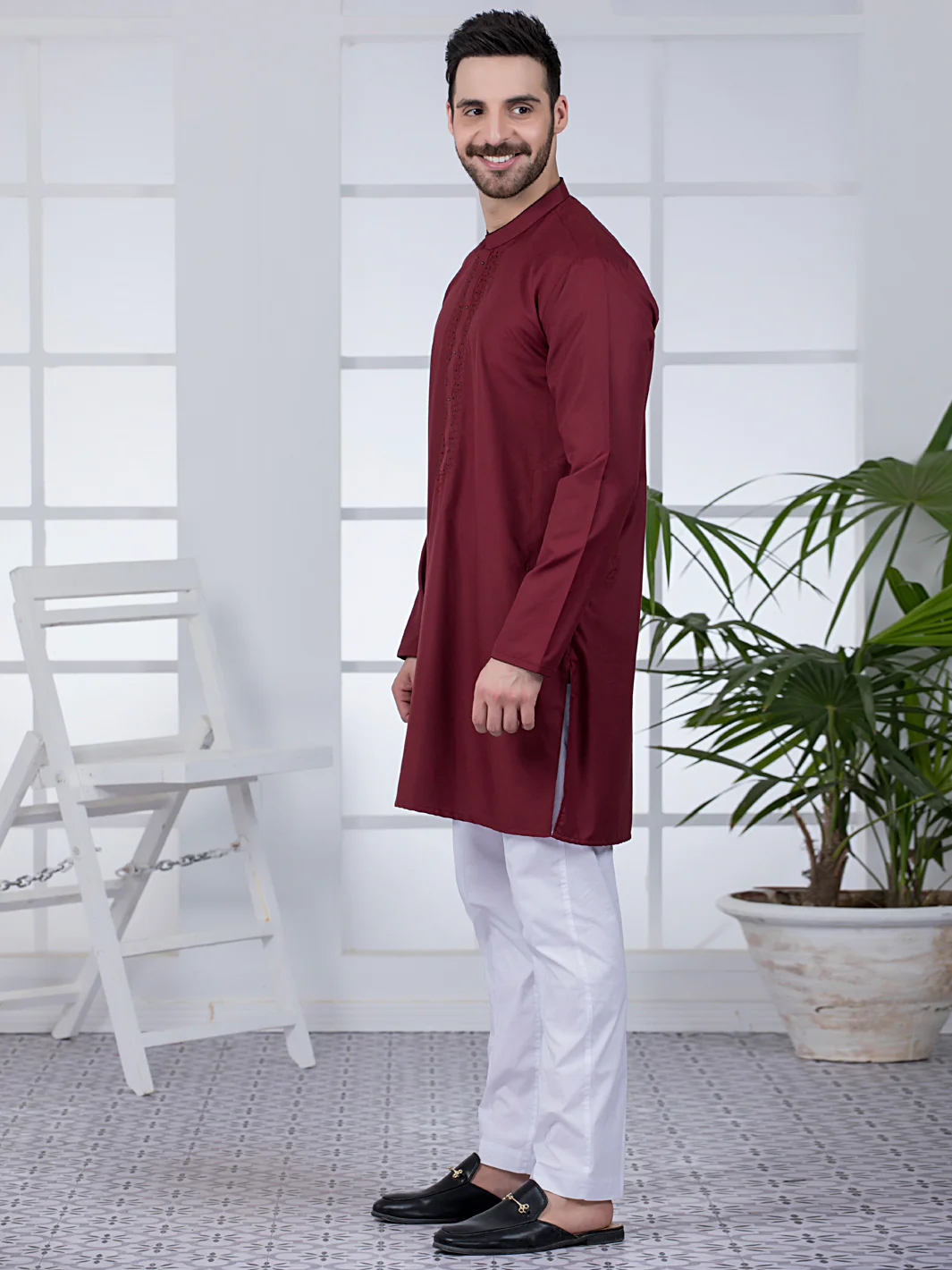 Maroon Blended Kurta - AL-K-1044 - Image 5