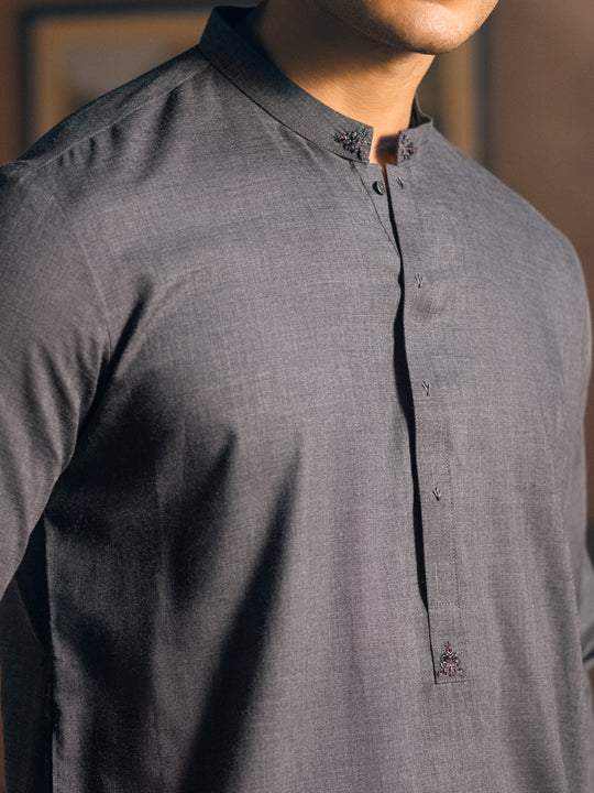 Dark Grey Blended Kurta - AL-K-1049 - Image 7