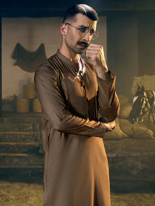 Mehndi Green Blended Kurta - AL-K-1050 - Image 4