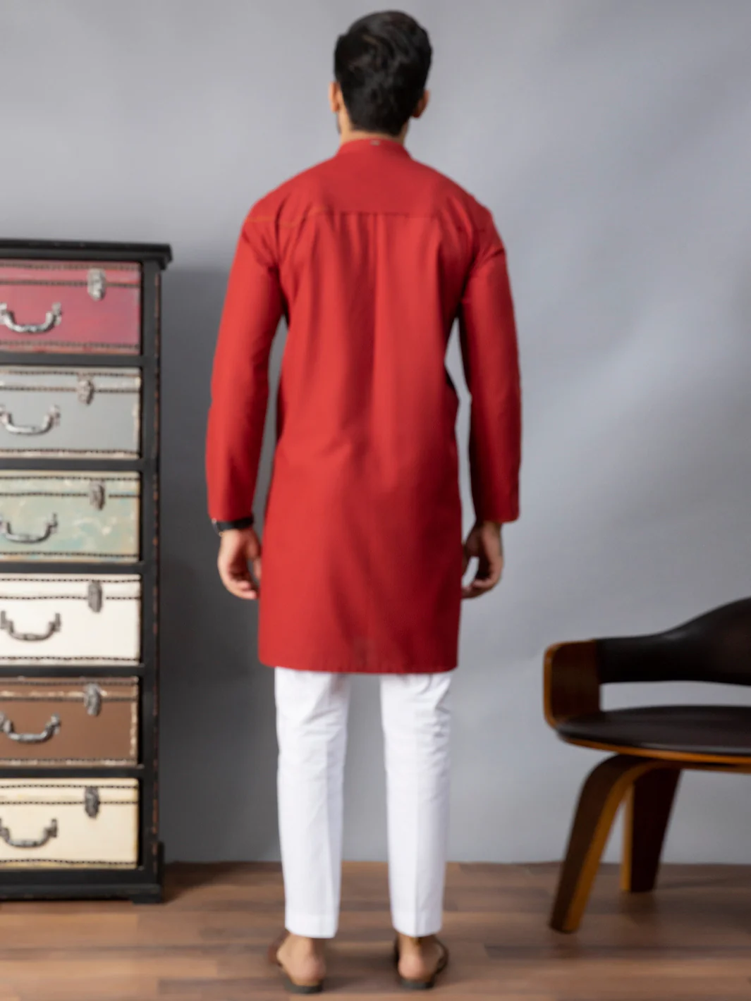 Red Blended Kurta - AL-K-1070A - Image 3